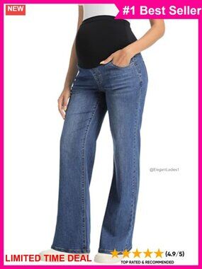 Maternity Straight Leg Stretch Denim Jeans Over Belly Panel Pockets
